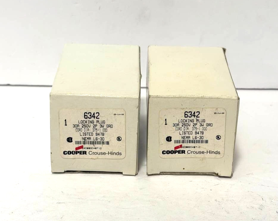 Cooper 6342 30A 250V 2 Phase Locking Plug