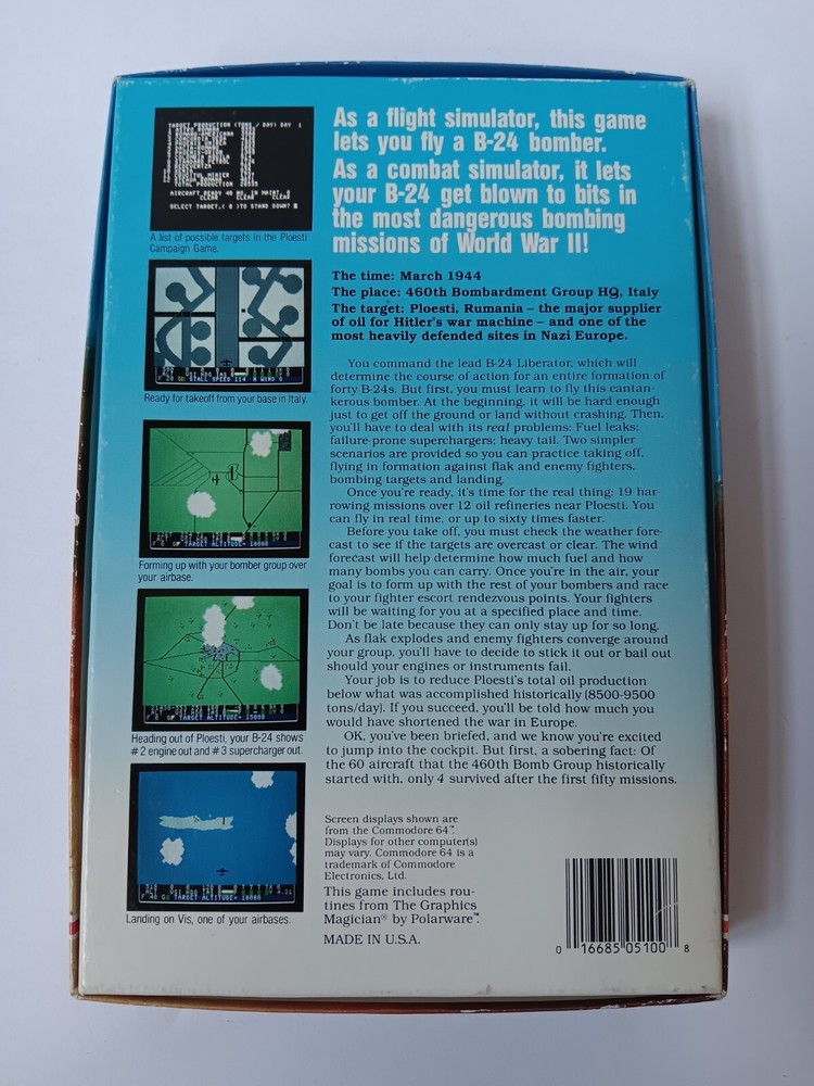 Commodore 64 Combat Flight Simulator B24 Strategic Simulations Game Tested/Works