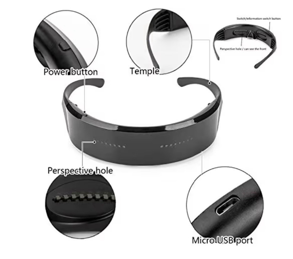 LED Customizable Bluetooth Glasses, APP Control LED Display Smart Glasses