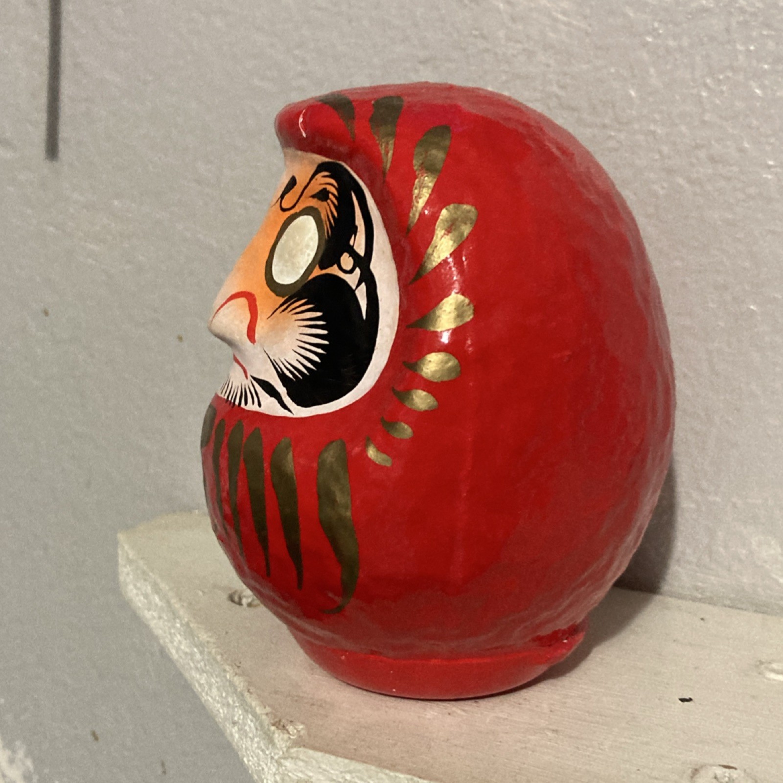Vintage Red Daruma Doll Japanese Good Luck Wish Doll Hand Painted Feng Shui Deco