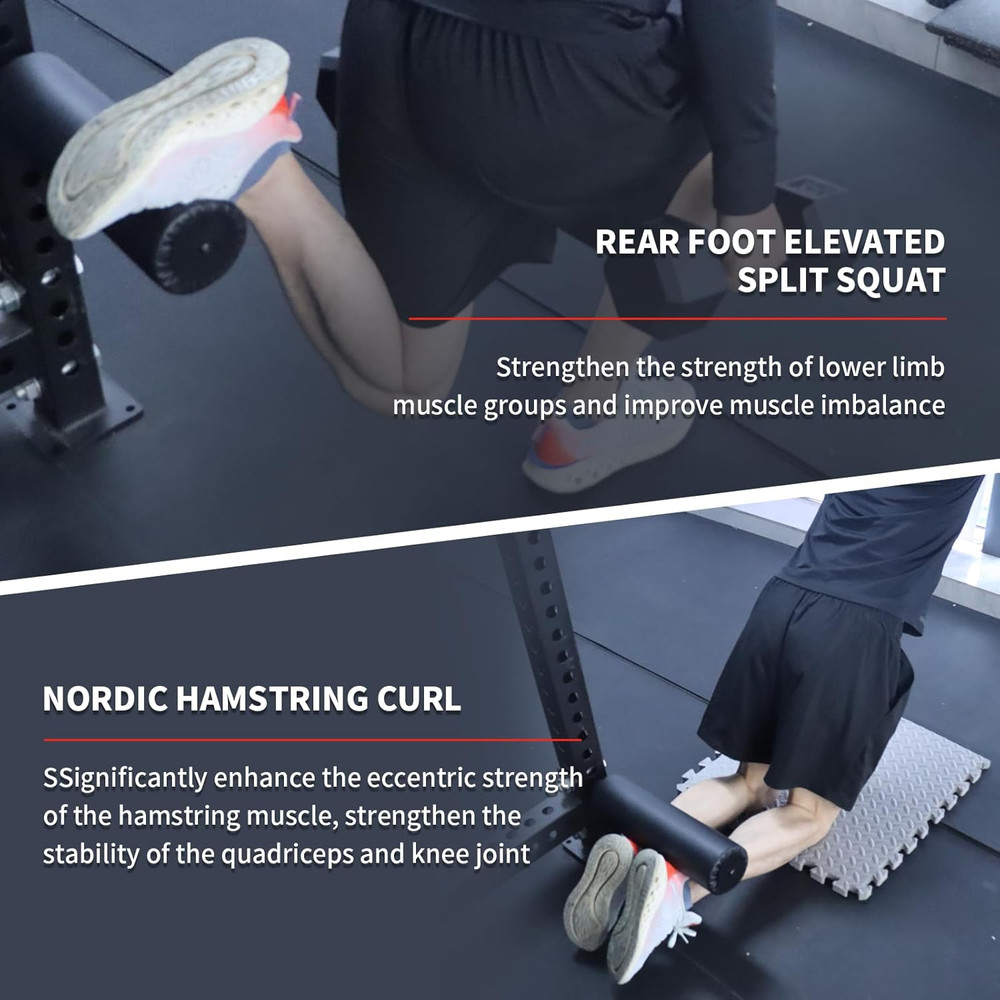 Single Leg Squat Roller/Nordic Hamstring Curl for Squat Rack Power Rack Attachme