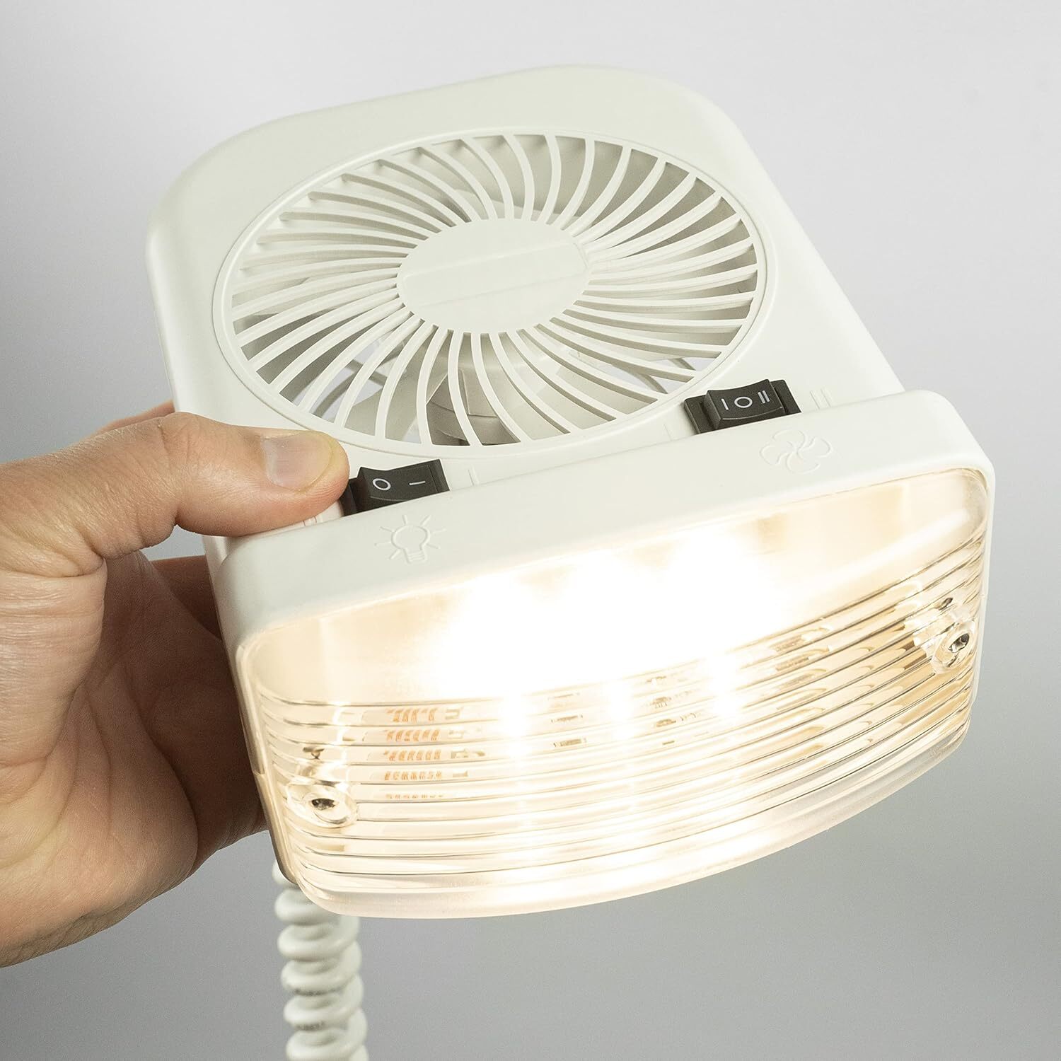 RV Portable 12V LED Cabin Light and 2-Speed Personal Fan Combo - Quiet Motor