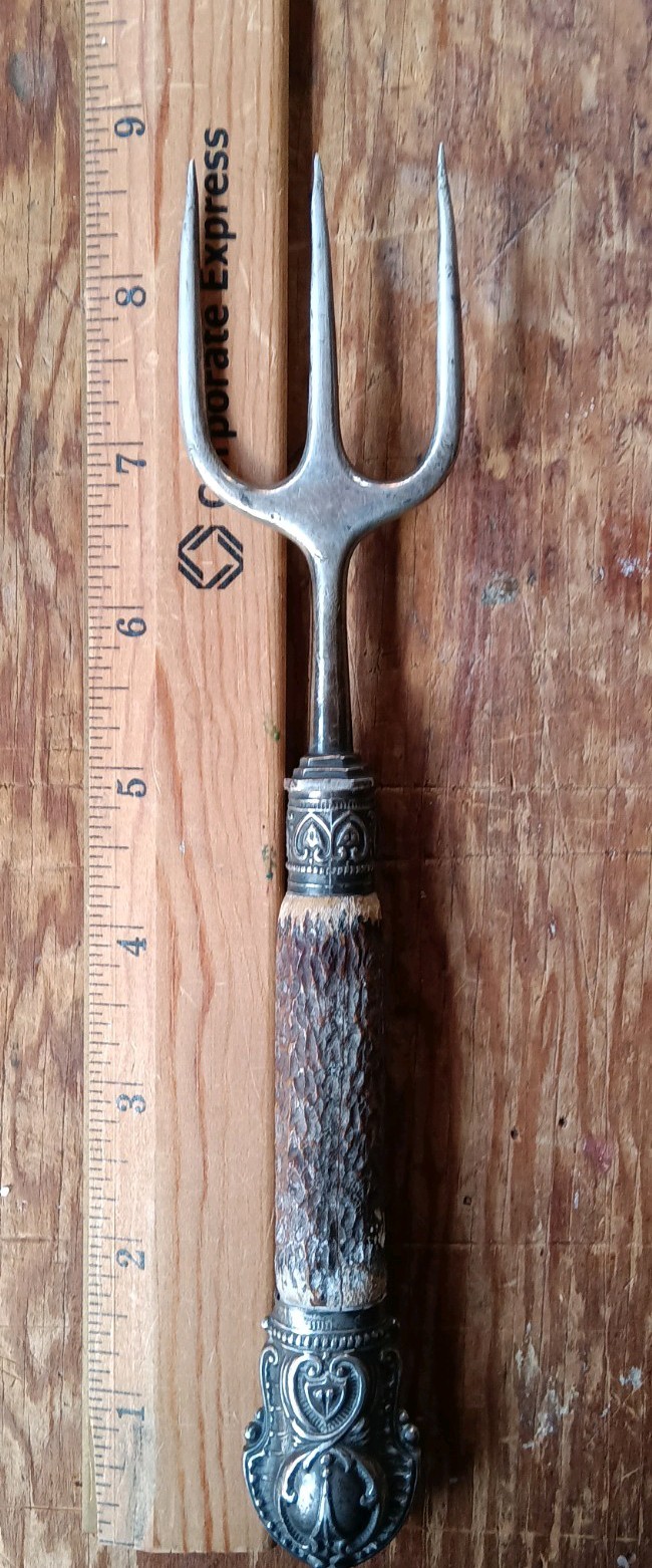 Antique Sterling & Stag Horn English Georgian Era 1798 Bread Fork Solid Beauty