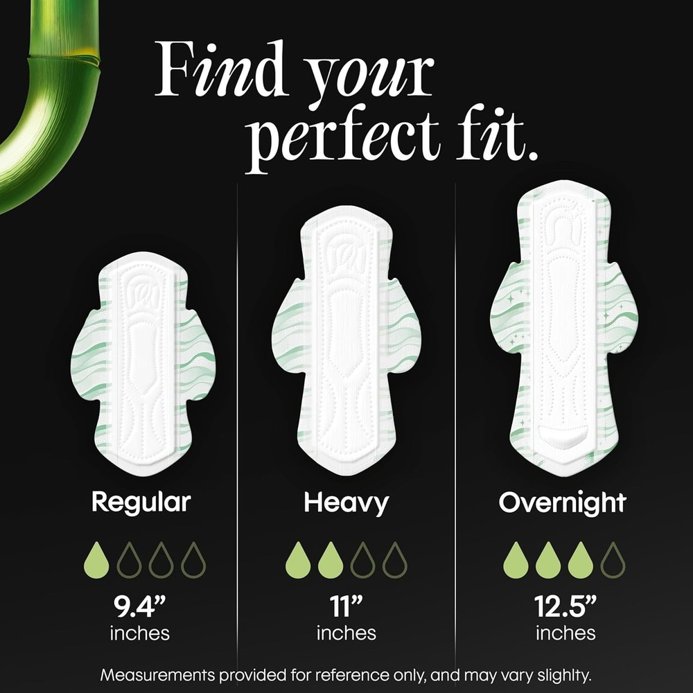 Bamboo Ultra Thin Pads with Wings, Regular Absorbency, 34 Count Packaging May...