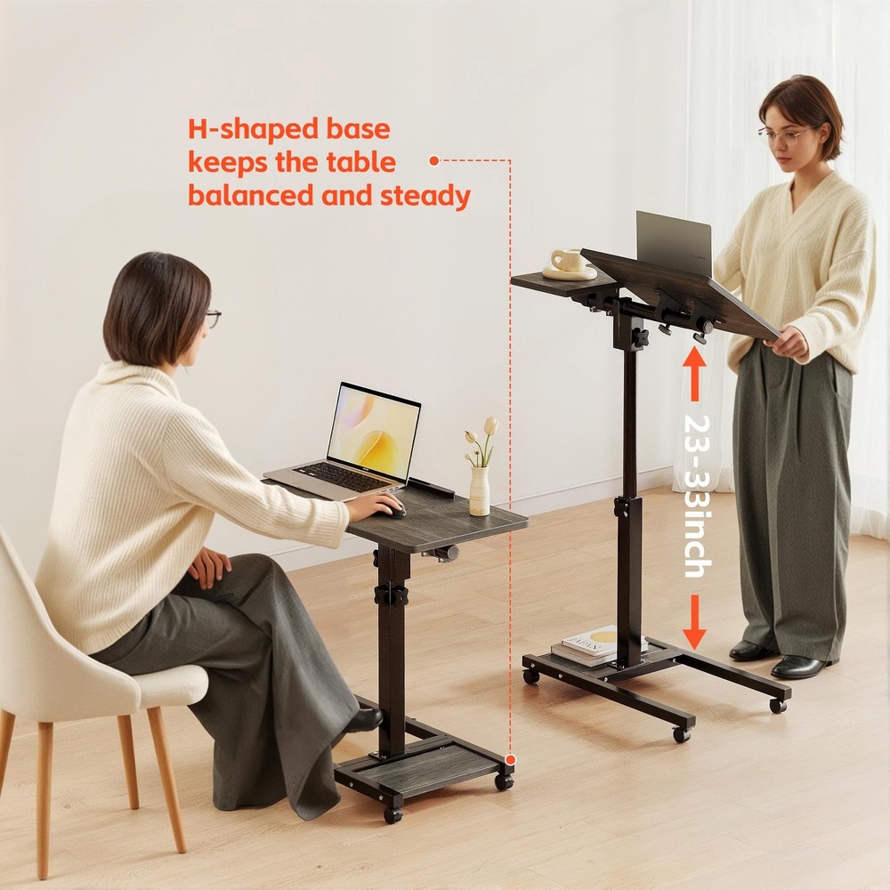 Overbed Table with Wheels Adjustable Height, Mobile Standing Stand Up Rolling...