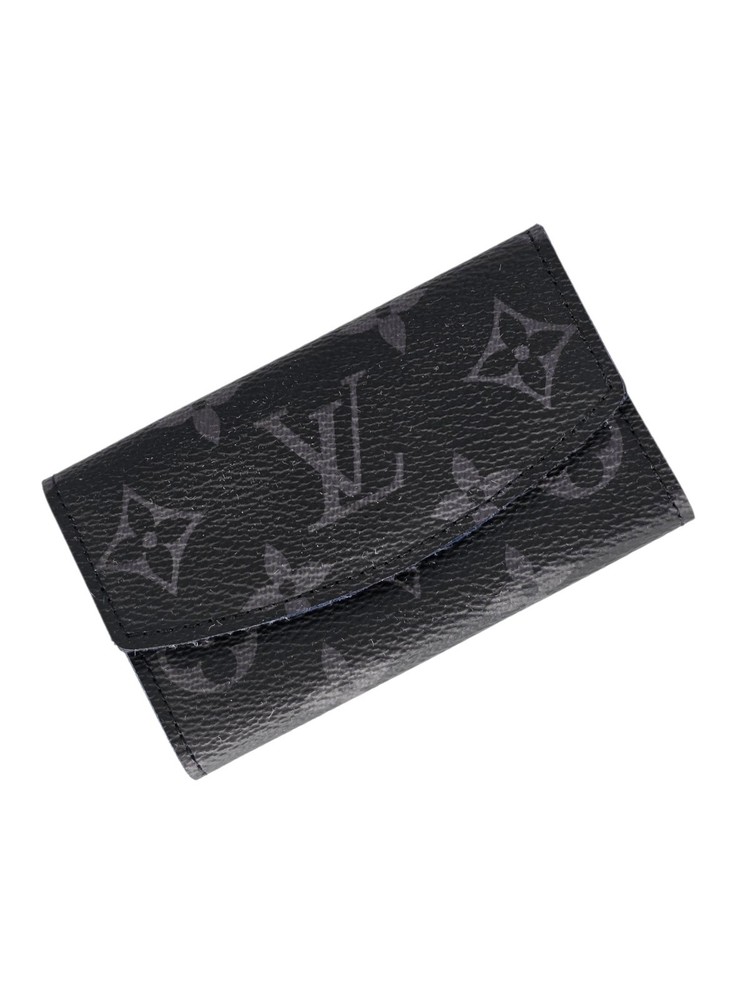 Louis Vuitton Monogram Eclipse Cufflink Case Leather Snap Closure Black