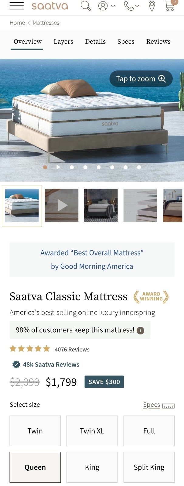 Saatva Classic 11.5 LUXURY FIRM Queen Size Mattress