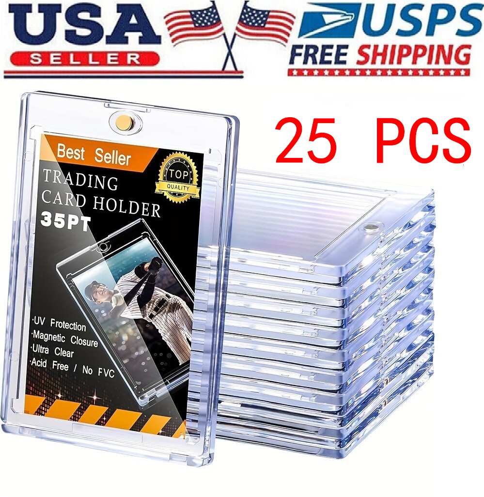 25 Pack Magnetic Trading Sports Card Holders 35pt One-Touch Hard UV Protection