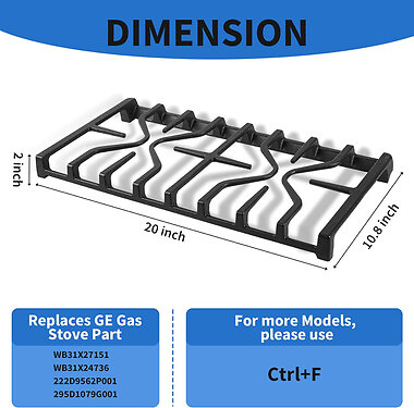 Range Side Burner Grate Compatible with GE Range WB31X27151