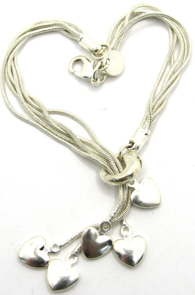 Unique 925 Sterling Silver Multiple Strand Loop Through Tassel Heart Bracelet