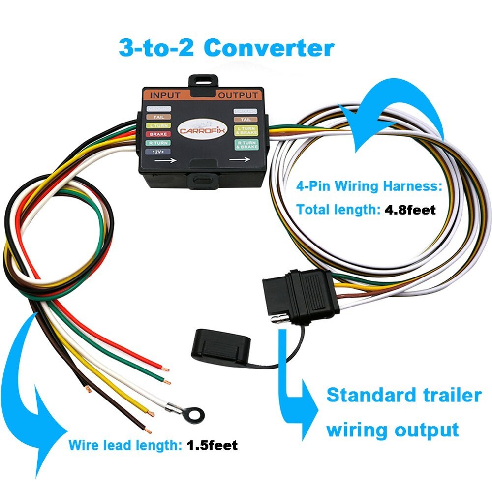 Circuit Protected Powered Tail Light Converter with 4-Way Flat Trailer Connector