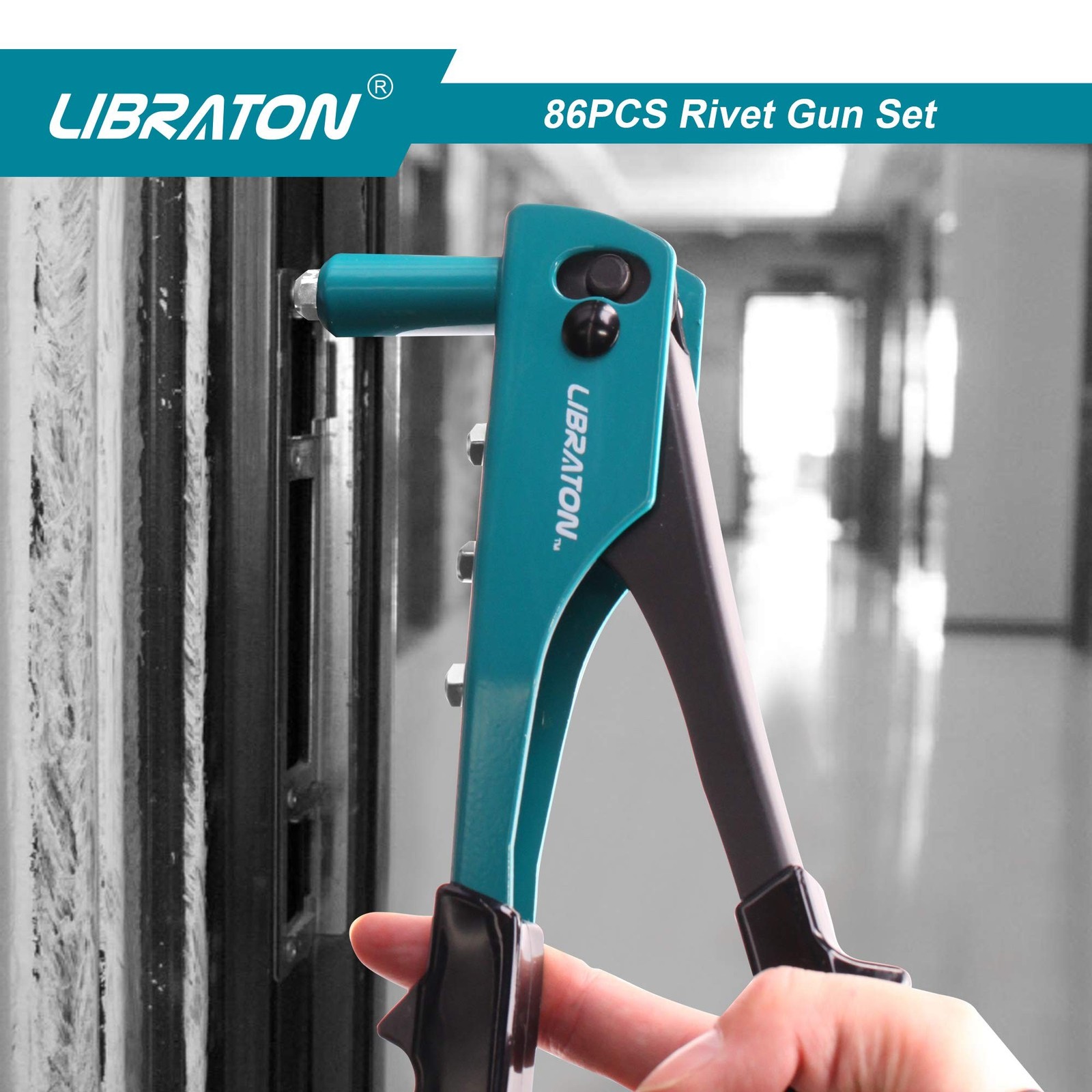 Rivet Gun, Rivet Gun Kit, Pop Rivet Gun, 80PCs Metal Rivets and 4 Drill Bits,...