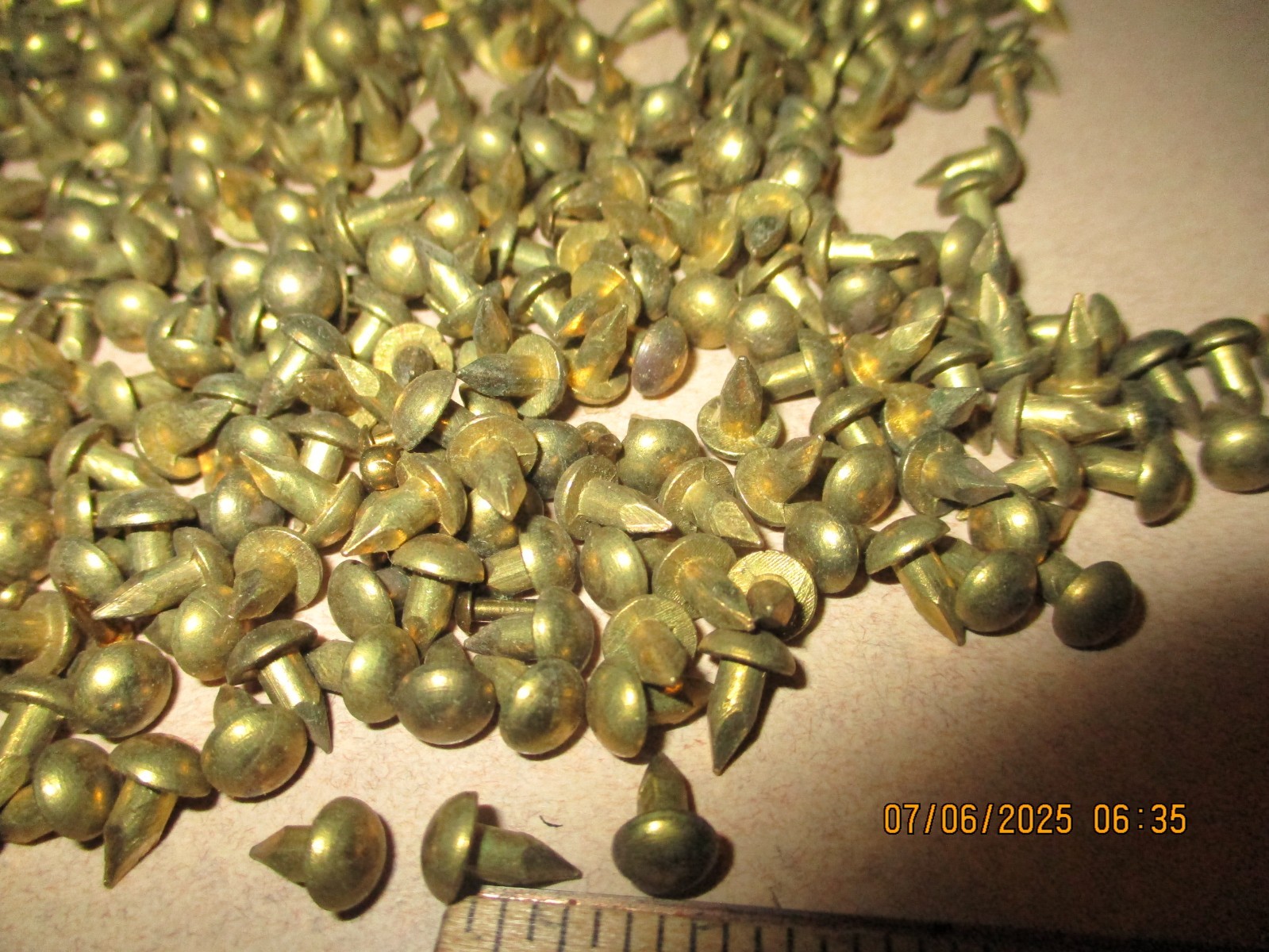 50--NICE VINTAGE 1/4" X #12, SOLID BRASS ESCUTCHEON PINS NAILS, ROUND DOME HEADS