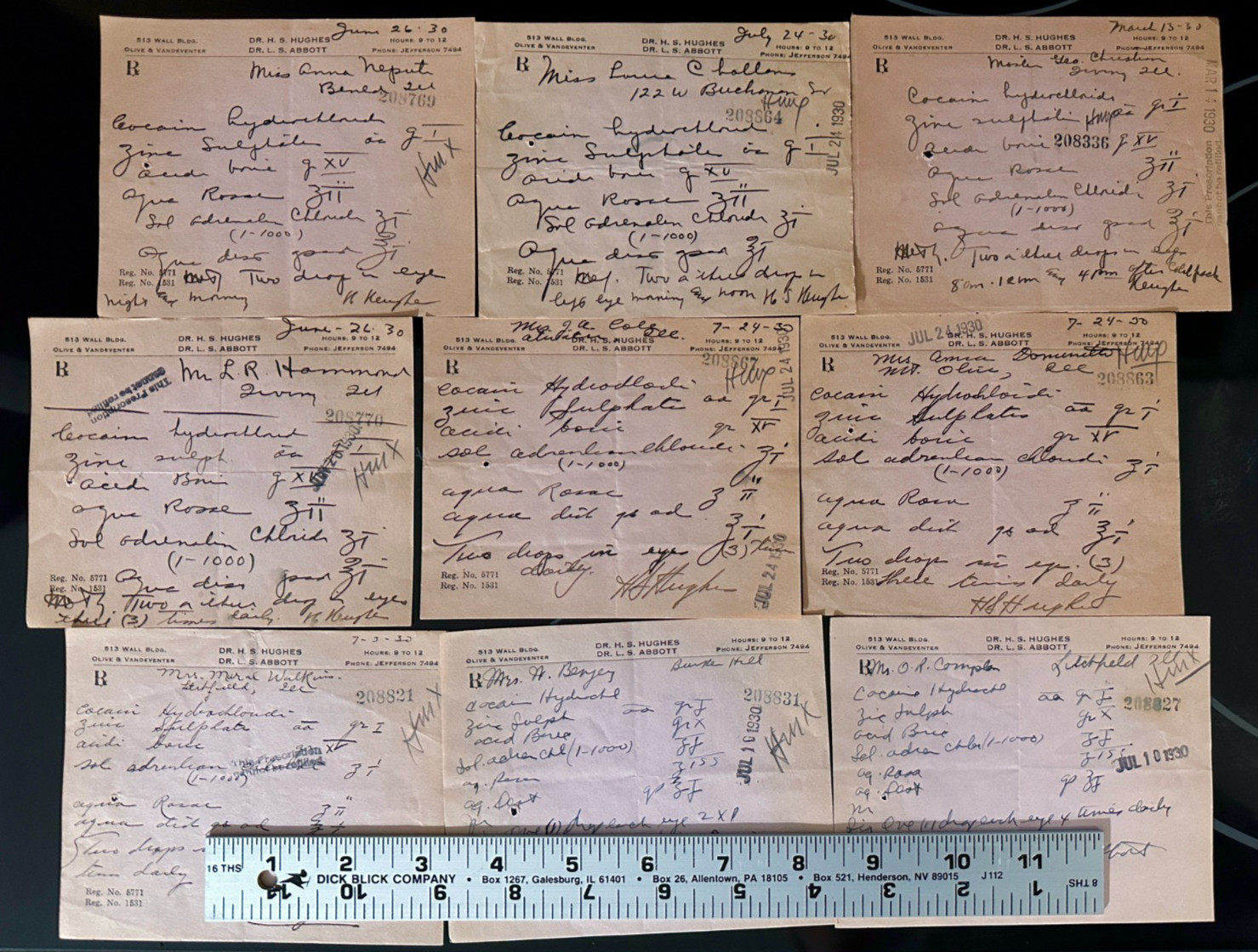 1 VTG Cocaine HCL prescription (pink/peach) from the 1930s -controlled substance