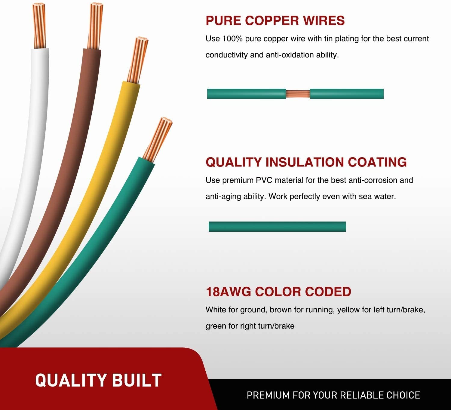 Nilight 4 Way Flat Trailer Y-Splitter Plug and Play Adapter Extension Harness