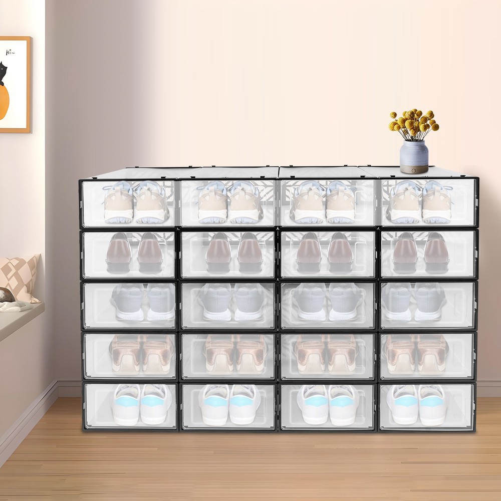 20 Pack Clear Plastic Shoe Boxes With Lids Stackable Storage Container Organizer