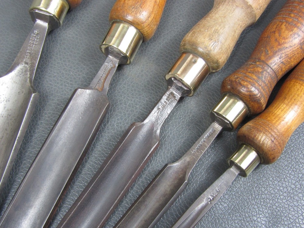 Graduated set of out cannel gouges vintage old tools by Marples Sorby Etc