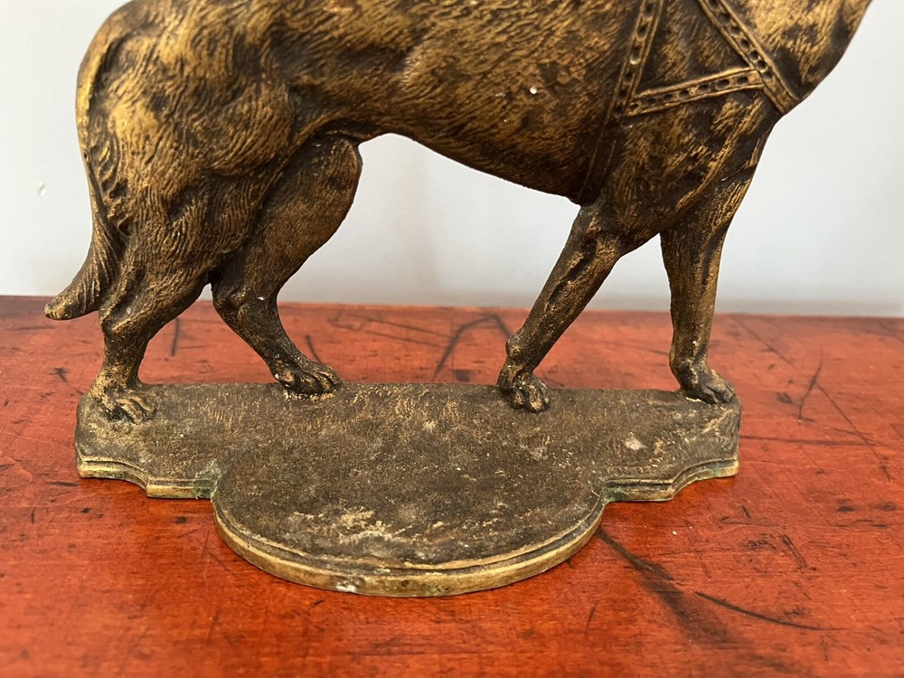 Antique Early 20th Century German Shepherd Solid Brass Doorstop