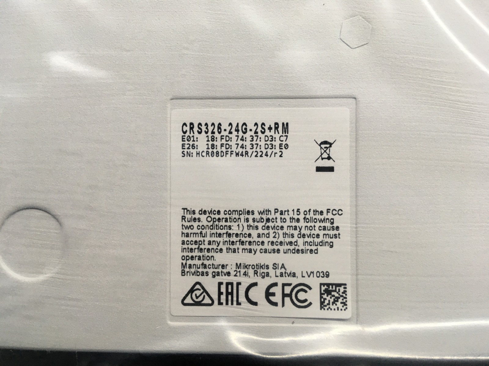 Mikrotik Cloud Router Switch CRS326-24G-2S+RM