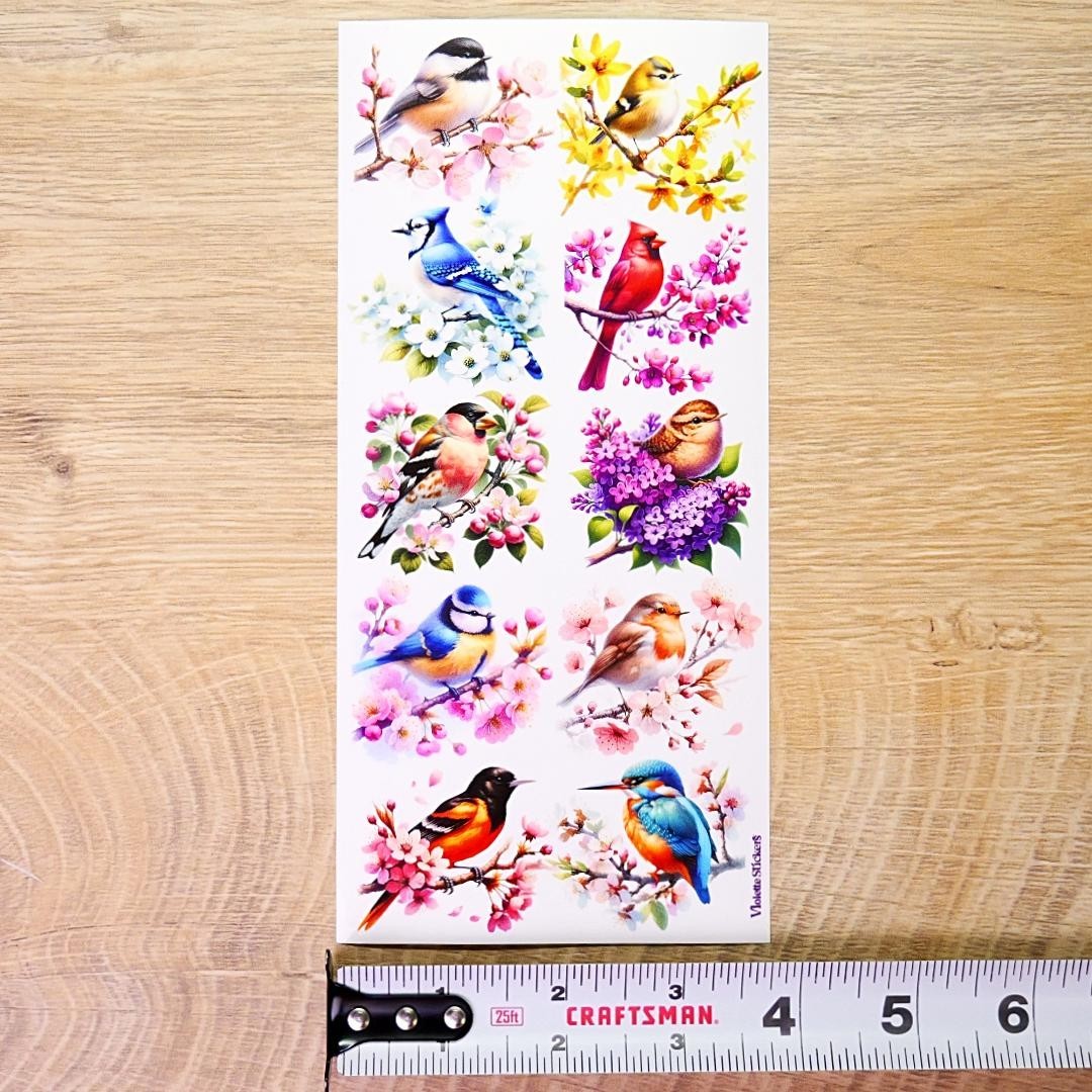 Violette Stickers - Colorful Birds & Flowers Sticker Sheet - Planners & Crafts