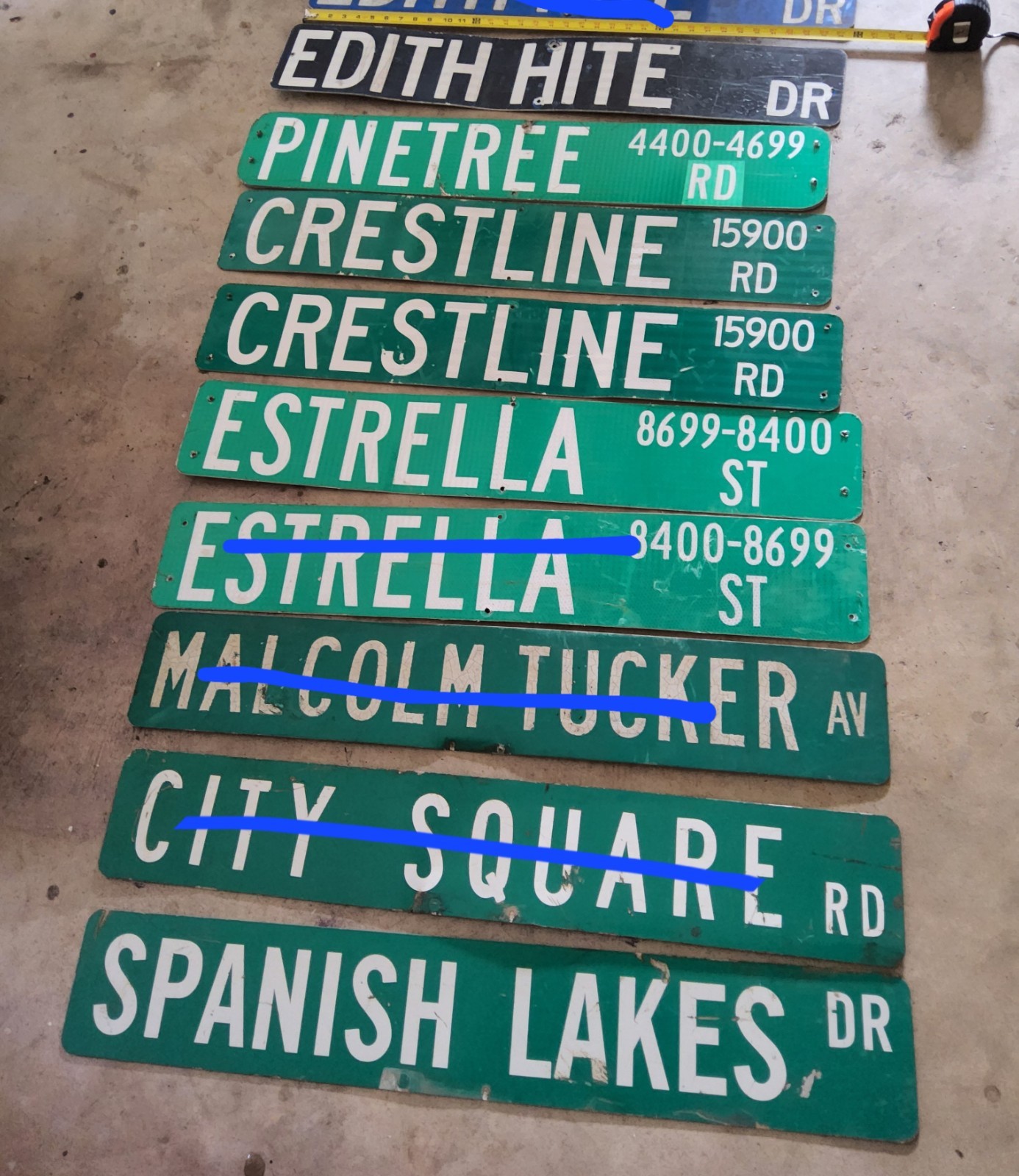 Street name signs pICK ONE. Approximately 36 inch in length