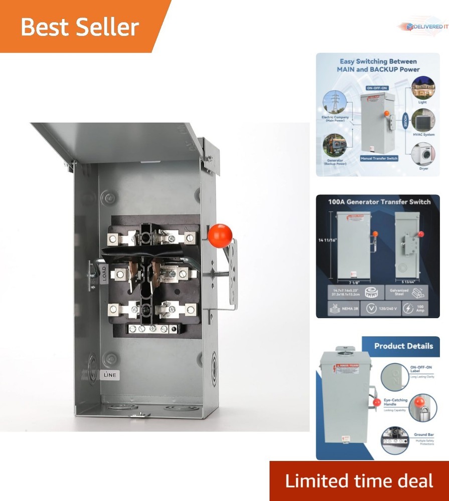 Reliable 100 Amp Manual Generator Transfer Switch - 24000W Power Capability