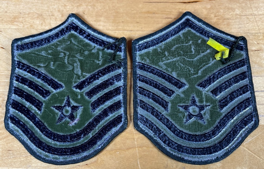 US Air Force Senior Master Sergeant Patch Subdued Chevron Green/Navy Pair New