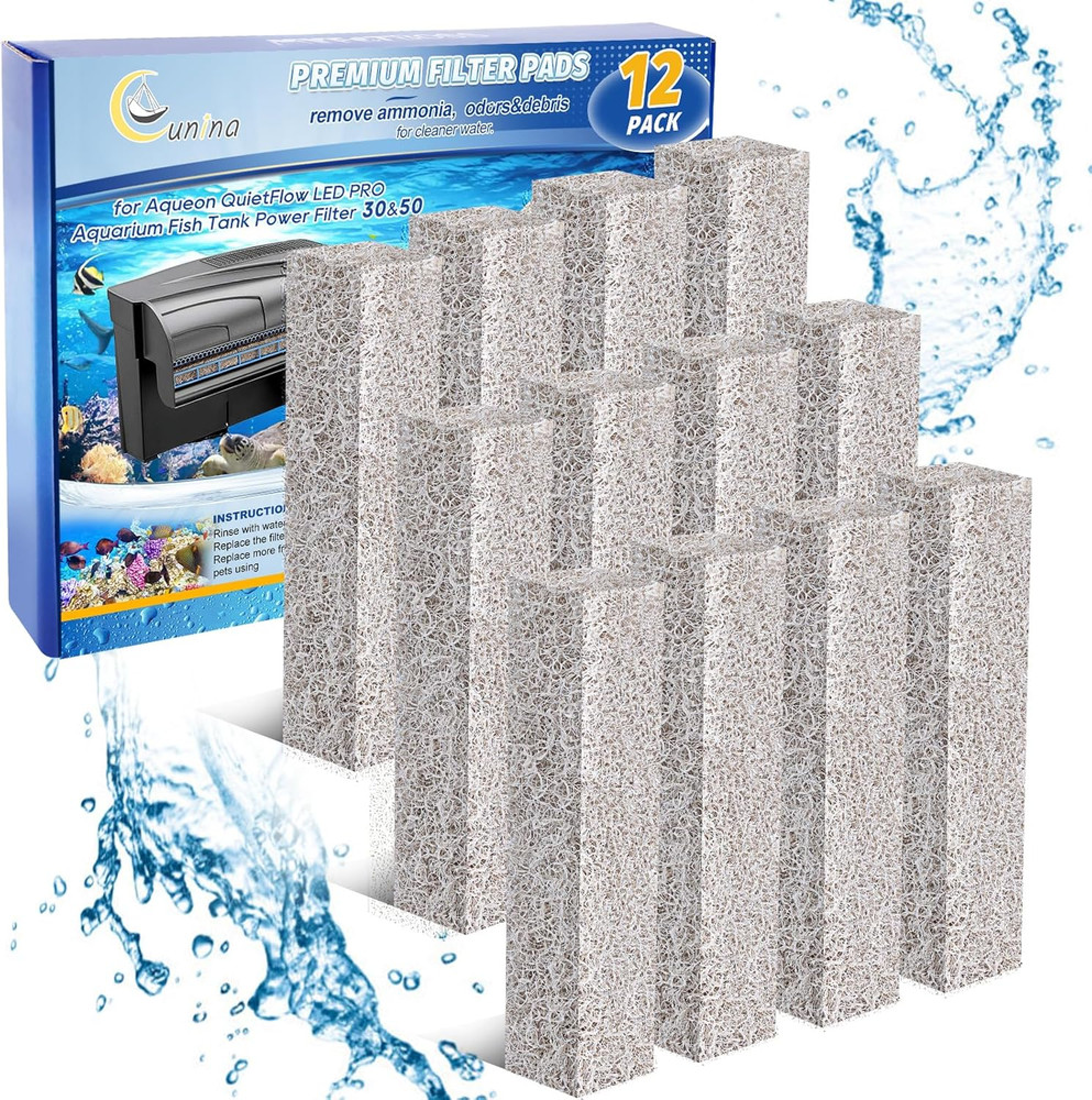 12PCS Ammonia Reducer Filter Pads Compatible with Aqueon Quietflow 30 & 50, Spon