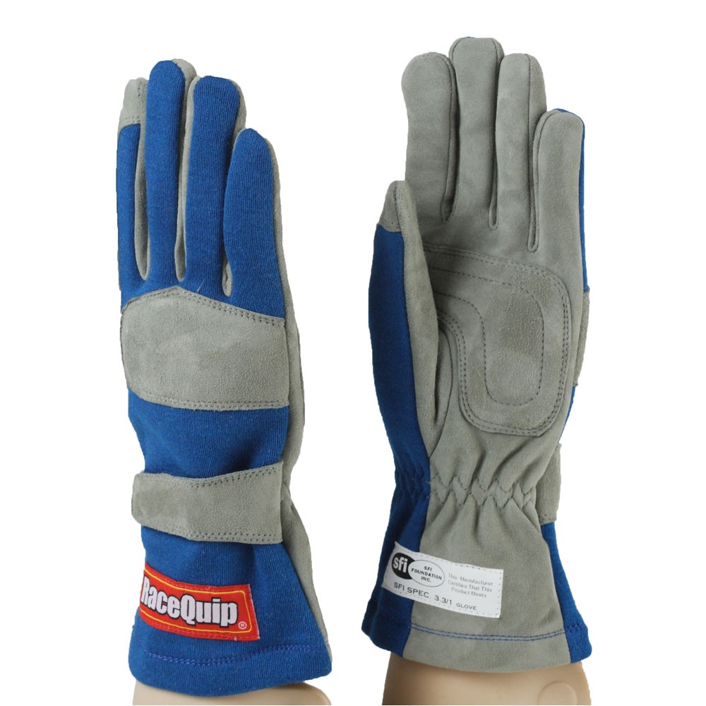 Racequip Racing Gloves 351025; SFI-1 Large SFI 3.3/1 Single Layer Blue