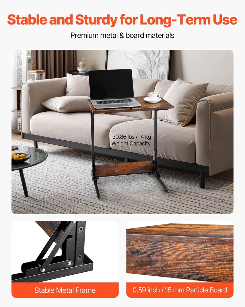 C Table,Folding C Shaped End Table with Metal Frame & Adjustable Feet,Foldable