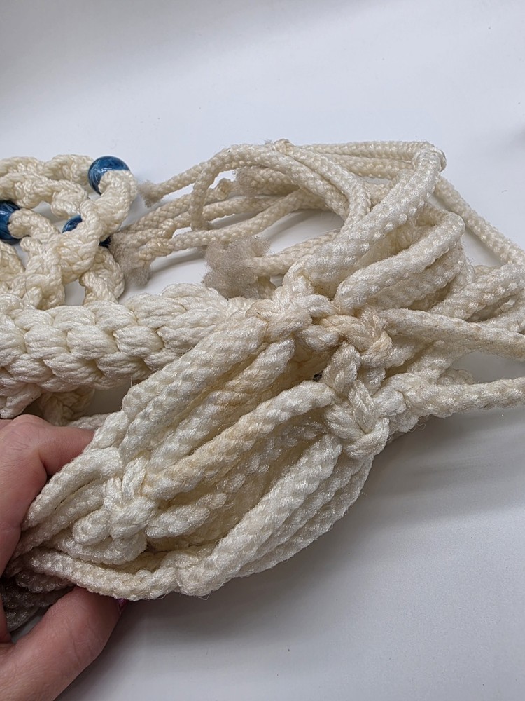 Vintage Boho Plant Hanger Macrame 48’’ Long Blue Beaded