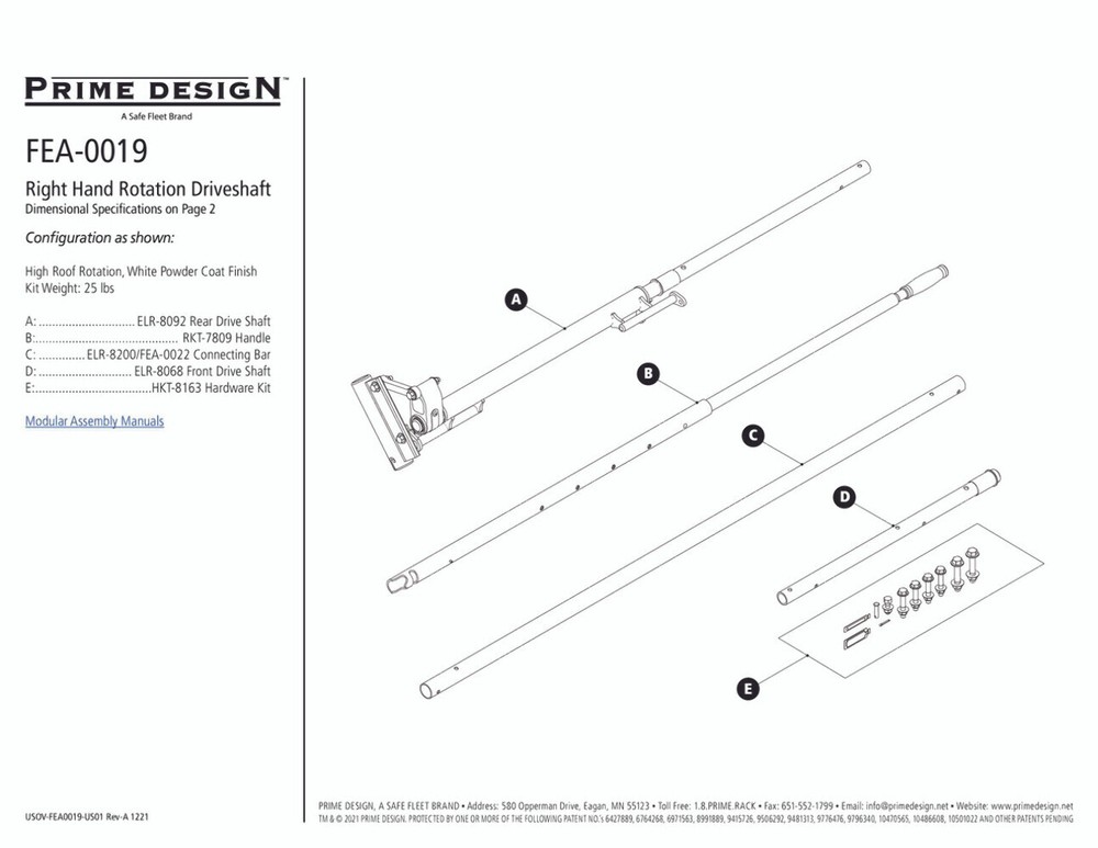 Prime Design RKT-7809 High Roof Replacement Handle Assembly