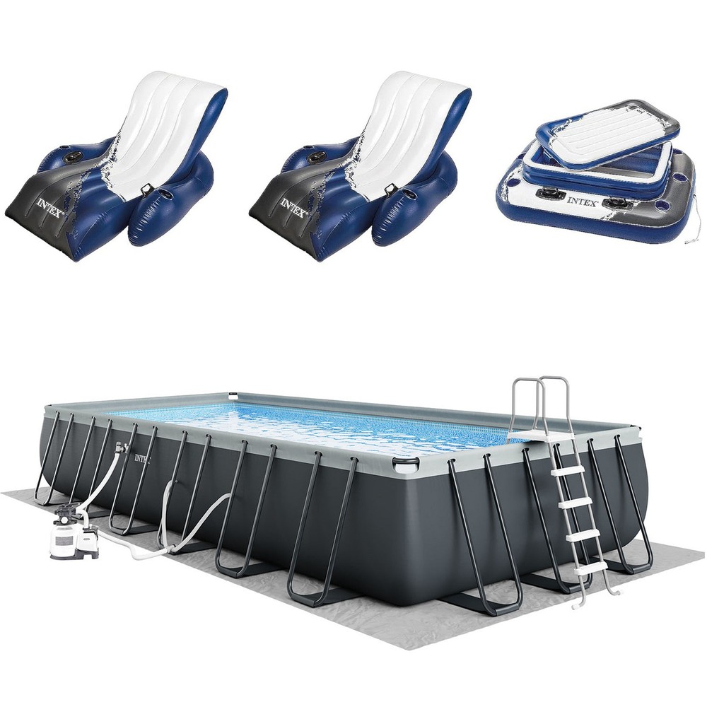 Intex 24ft x 12ft x 52in Ultra XTR Rectangular Pool, Floats (2 Pack), & Cooler