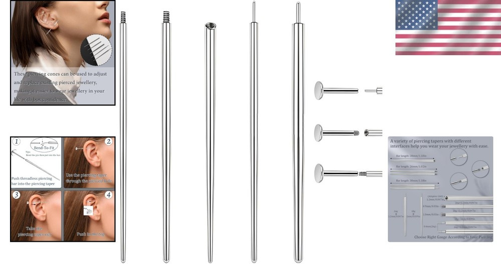 Safe and Easy Piercing Kit with Threadless Tools for Ear, Nose, Lip, Eyebrow