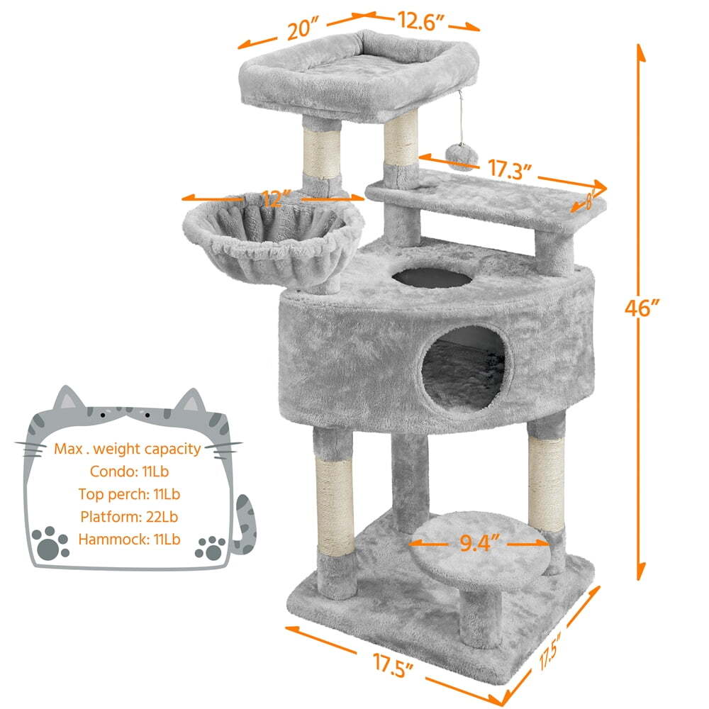 Multilevel Cat Tree Basket Condo Scratching Posts, Dark Gray