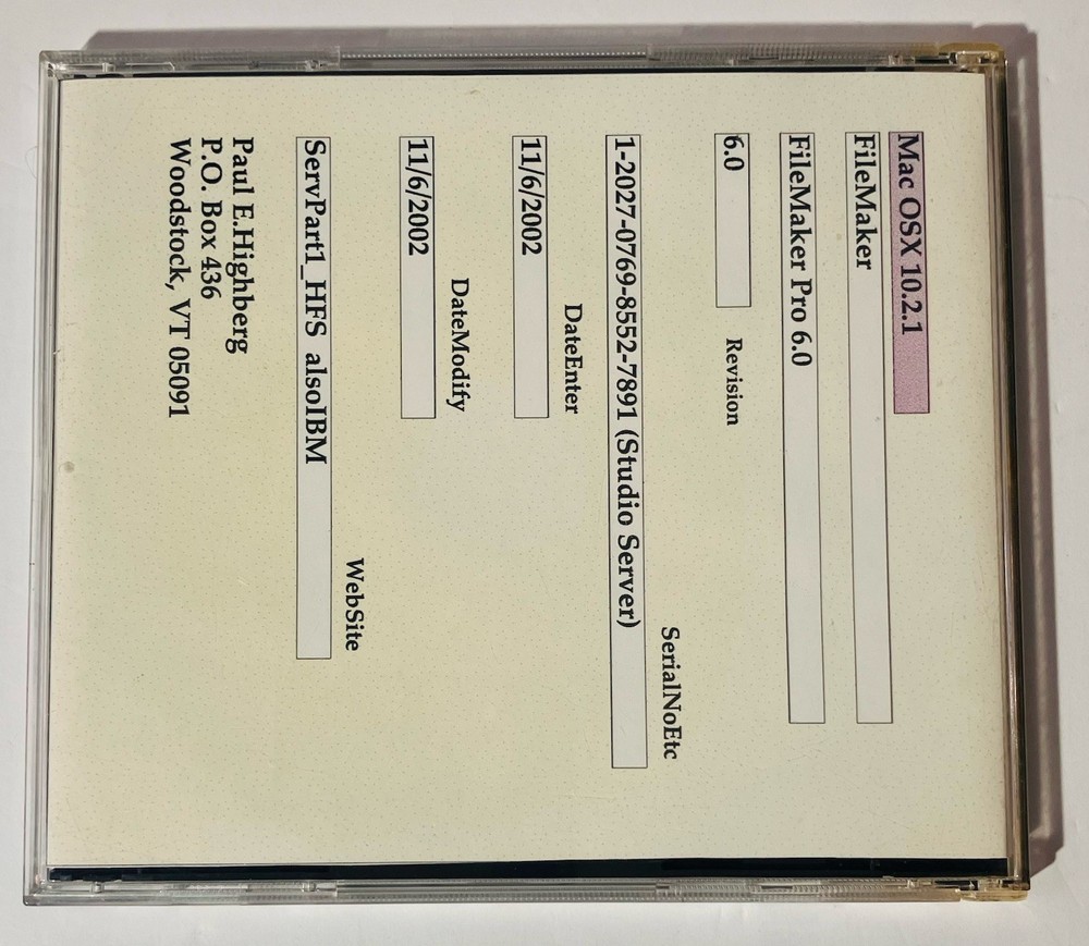 FileMaker Pro 6 Developer 6 Mac CD Software w Manual License Card 2002