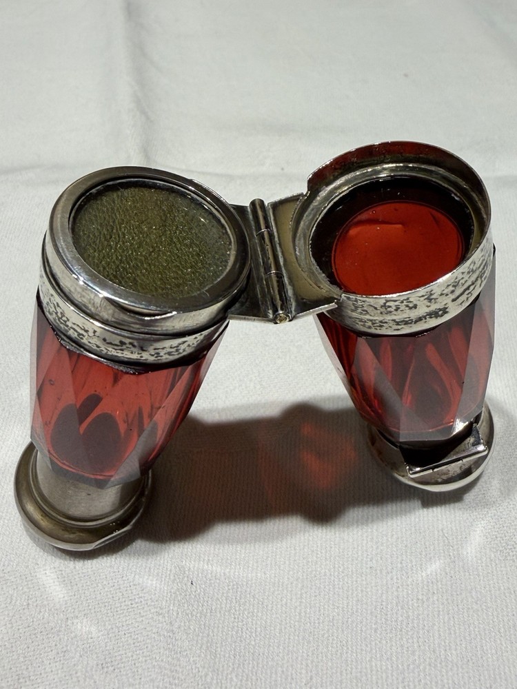 Victorian Ruby Red Glass Folding Double Scent Bottle Silver Mount