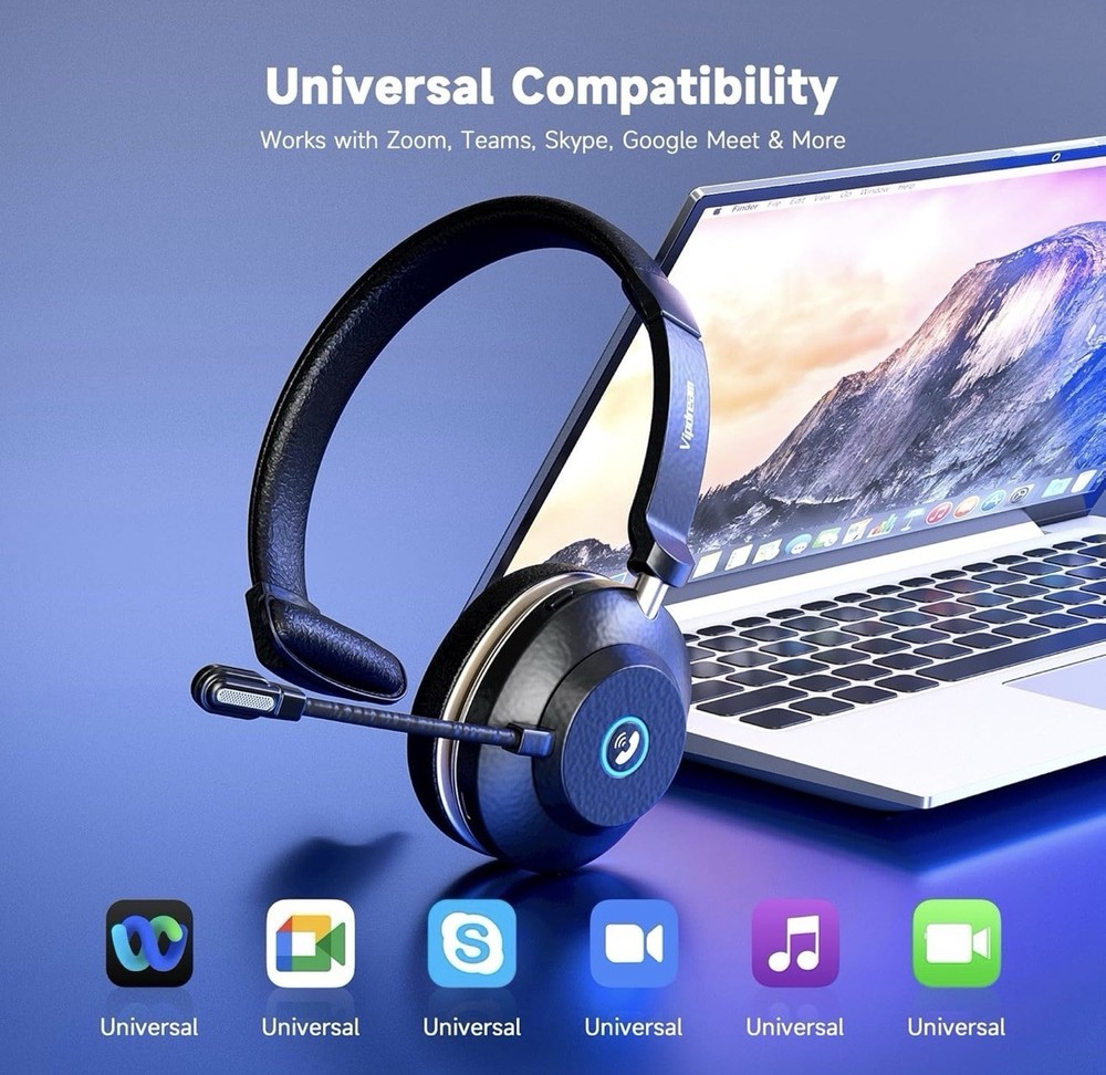 Vipdream Wireless Headset with Microphone for Work, Bluetooth 5.3 Computer Heads