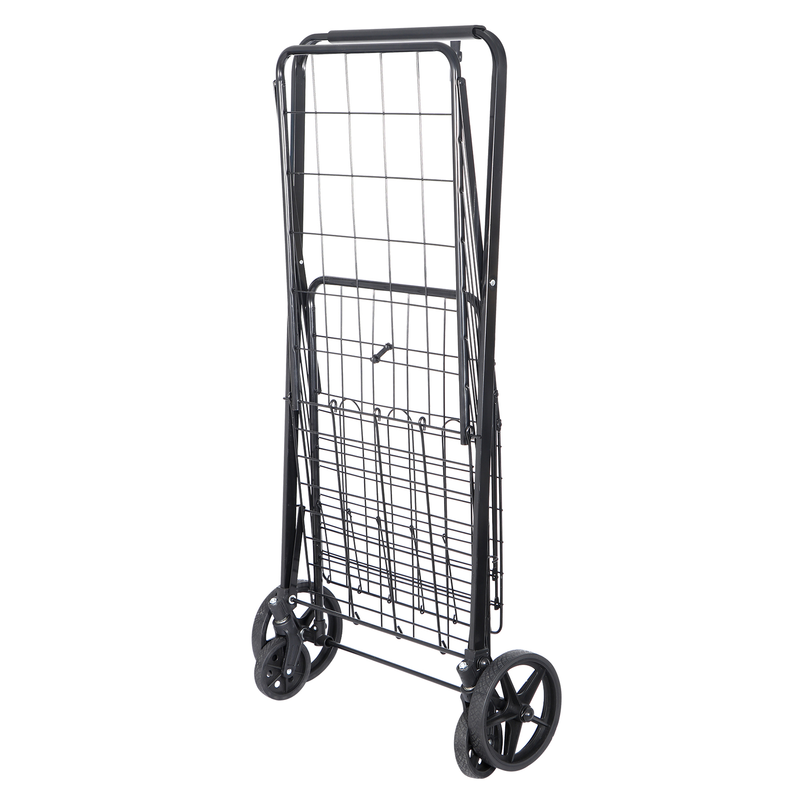 Heavy Duty Folding Shopping Cart Utility Trolley Two Baskets for Grocery Laundry