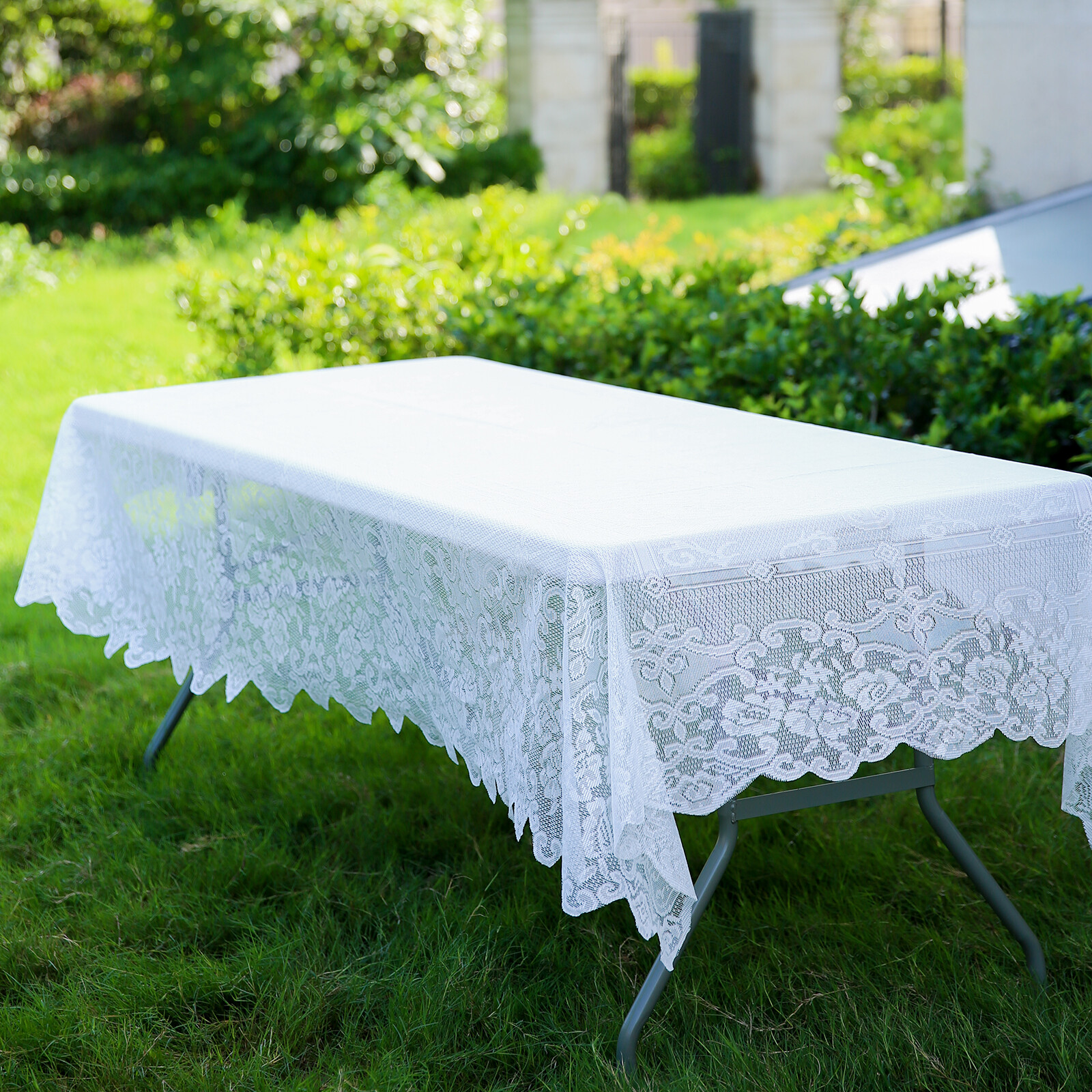 WHITE 60x108 RECTANGLE Floral LACE TABLECLOTH Wedding Party Catering Kitchen