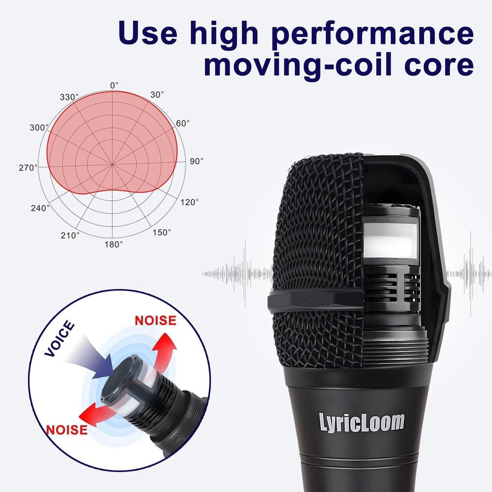 LyricLoom Professional Wired Microphone for Karaoke Handheld, Black Set