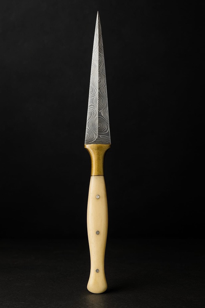 Custom Damascus double edged dagger boot knife Fixed Blade Needle Point