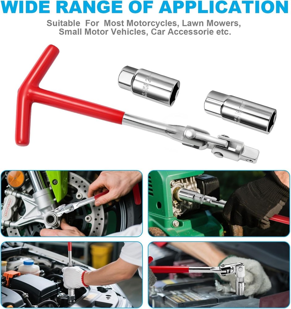 3Pcs Spark Plug Socket Wrench Set T-Handle, Universal 5/8" & 13/16" Red