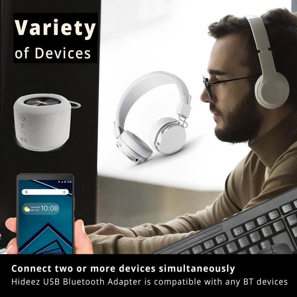 USB Bluetooth Adapter for PC macOS Linux ChromeOS Low Energy White