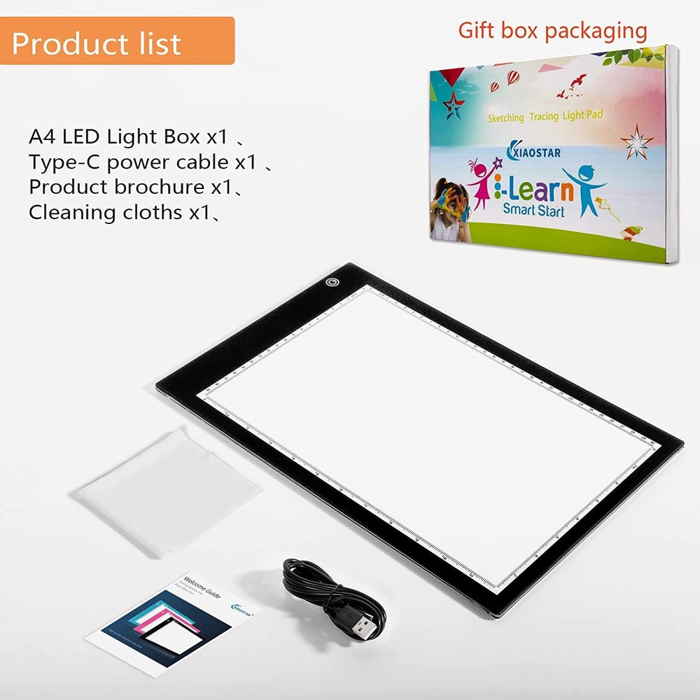 XIAOSTAR Light Box Drawing Pad, Tracing Board with Type-C Charge Cable and A4