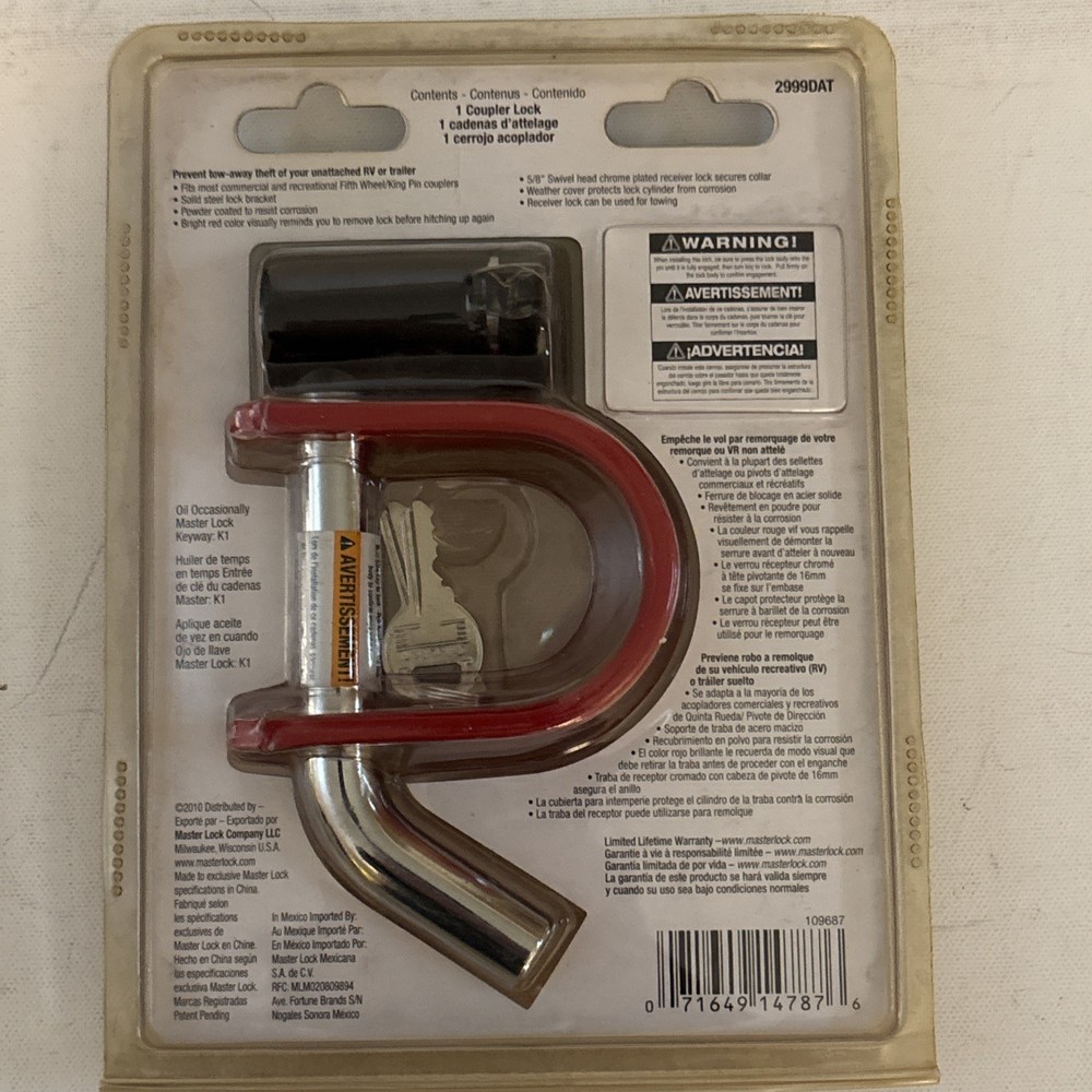 Master Lock Fifth Wheel/King Pin Coupler Latch & Receiver Lock -- 2999DAT