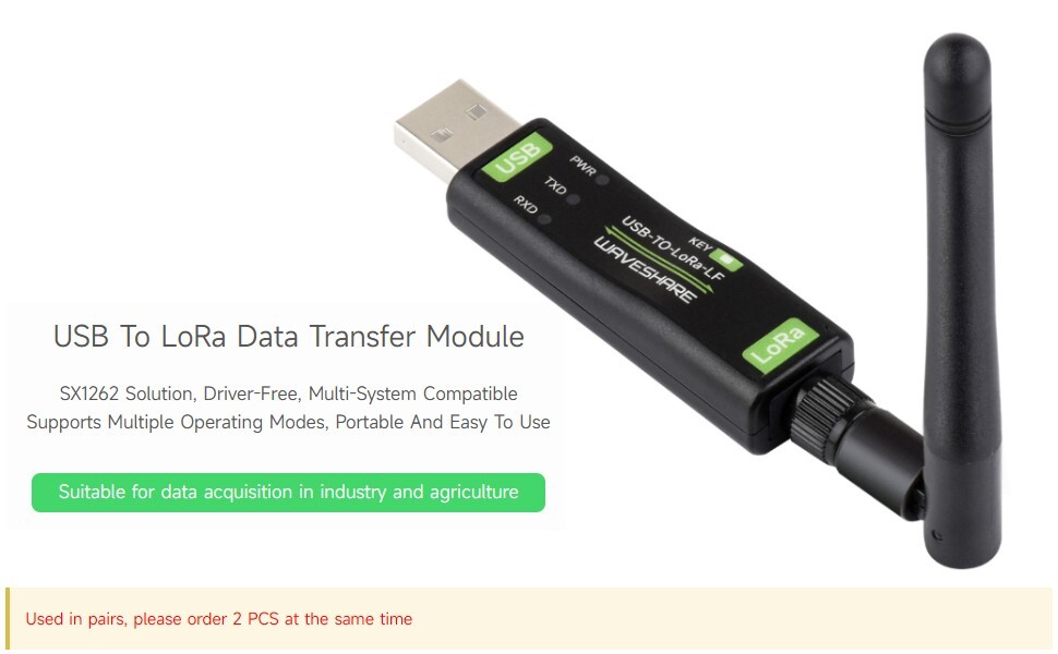 Waveshare Industry USB to LoRa Data Transfer Module Based On SX1262