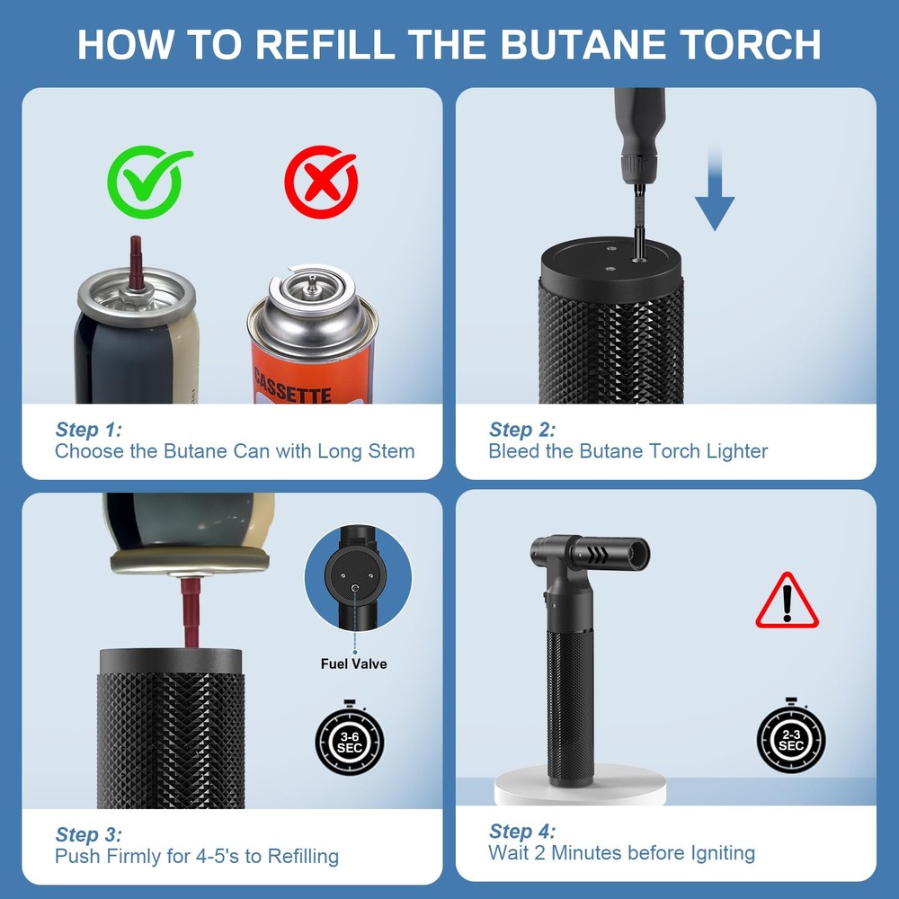 2 Pack Butane Torch Lighter Soldering Torch Refillable Adjustable Kitchen Blo...