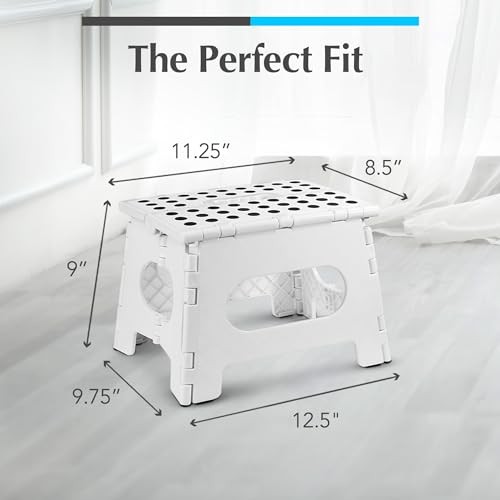 Folding Lightweight Step Stool - Sturdy Enough to Support Adults 9 Inch White