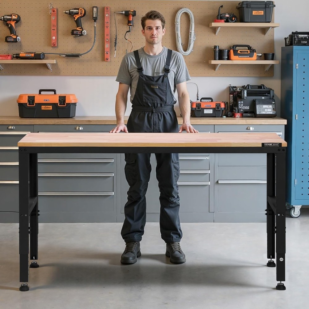 61" Heavy-Duty Adjustable Workbench - 2000 lbs Capacity & Power Outlets